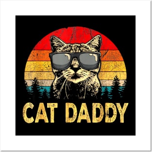 Mens Vintage Cat Daddy Funny Cat Lover Gift Cat Dad Fathers Posters and Art